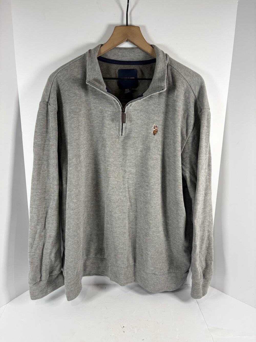 US Polo Assn Mens 3XL Gray Quarter Zip Pullover Sweater Embroidered Pony Logo
